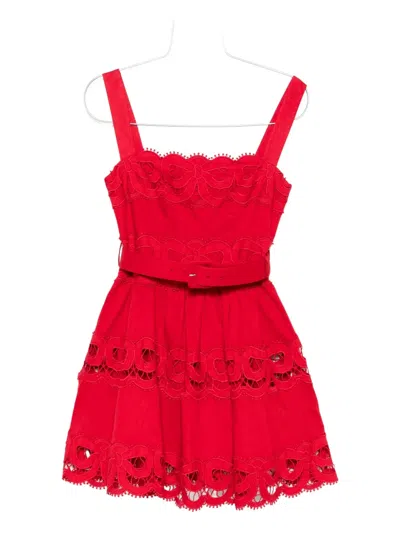 Self-portrait Lace-inserts Belted Mini Dress In Red