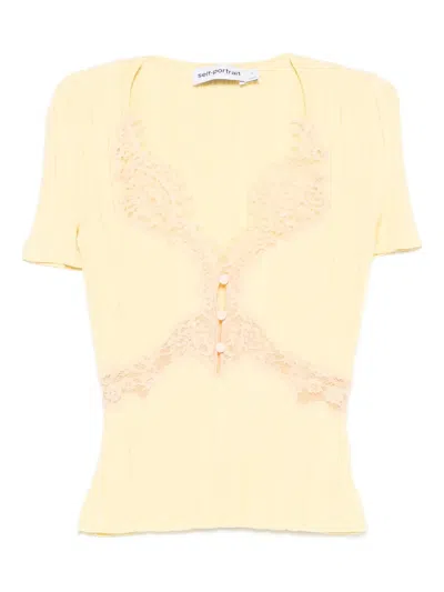 Self-portrait Lace Knit Top In Yellow