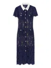 Self-portrait Navy Blue Dress With Front Button Fastening In Pink