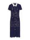 Self-portrait Navy Blue Dress With Front Button Fastening In Blue