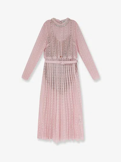 Self-portrait Lace Long Dress With Belt In Pink