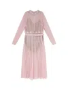 Self-portrait Lace Long Dress With Belt In Pink