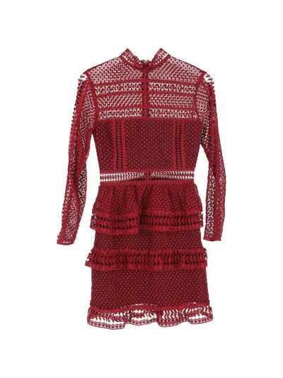 Pre-owned Self-portrait Lace Long-sleeve Dress In Red