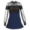 Self-portrait Lace Long Sleeve Mini Dress In Navy Blue Polyamide