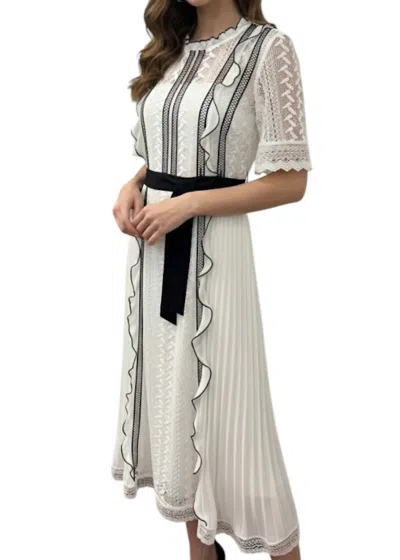 Self-portrait Lace Maxi Dress In White / Black In Neutral