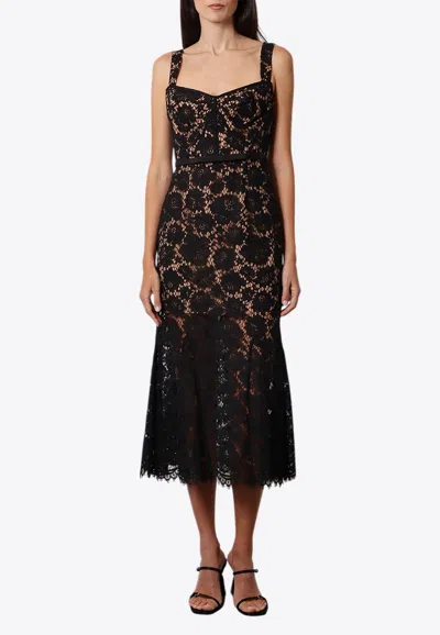 Self-portrait Fine Lace Midi Dress In Black