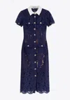 Self-portrait Lace Midi Dress With Jewel Button In Blue