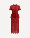 Self-portrait Bordeaux Lace Peplum Midi Dress In Burgundy
