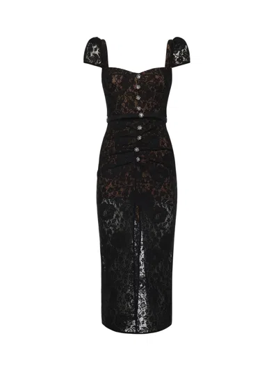 Self-portrait Belted Embellished Cotton-blend Lace Midi Dress In Black