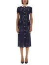Self-portrait Navy Blue Dress With Front Button Fastening In Blue