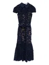 Self-portrait Womens Navy Guipure-lace Cap-sleeves Midi Dress In Blue