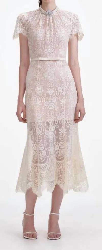 Self-portrait Lace Midi Dress In Cream In Pink