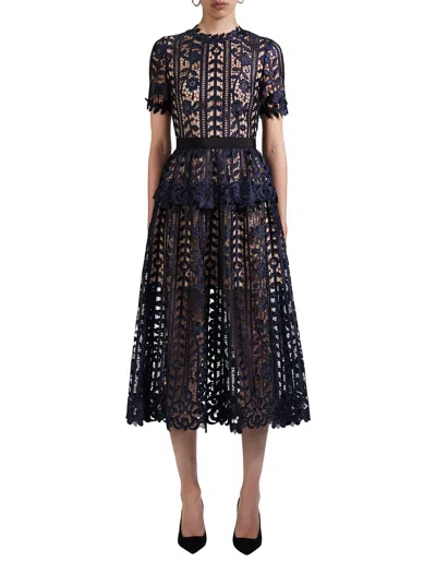 Self-portrait Women's Navy Lace Midi Dress In Navy Blue | ModeSens