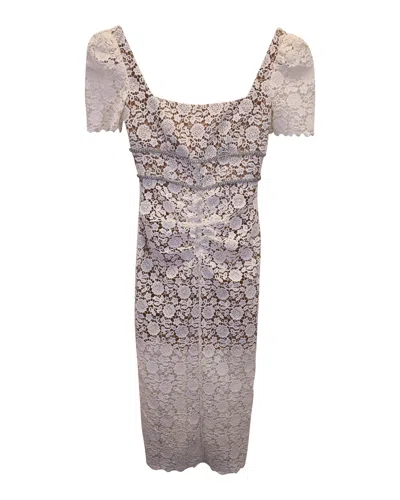 Self-portrait Lace Midi Dress In White Poly Cotton