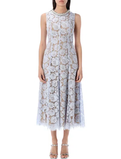 Self-portrait Blue Fine Lace Pearl Midi Dress In White