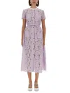 Self-portrait Lace Buttoned Cotton Blend Midi Dress In Purple