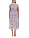 Self-portrait Lace Buttoned Cotton Blend Midi Dress In Purple
