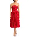 Self-portrait Embroidered Midi Dress With Bow In Red