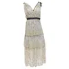 Self-portrait Lace Midi Dress With Beads Embroidery In Grey Polyester In Gray
