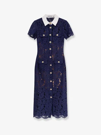Self-portrait Lace Midi Dress With Jewel Button In Blue