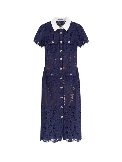 SELF-PORTRAIT LACE MIDI DRESS WITH JEWEL BUTTON