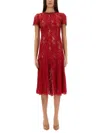 Self-portrait Lace Midi Dress With Sparkling Sequins In Red