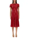 Self-portrait Lace Midi Dress With Sparkling Sequins In Red