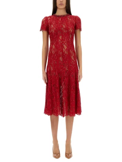 Self-portrait Lace Midi Dress With Sparkling Sequins In Red