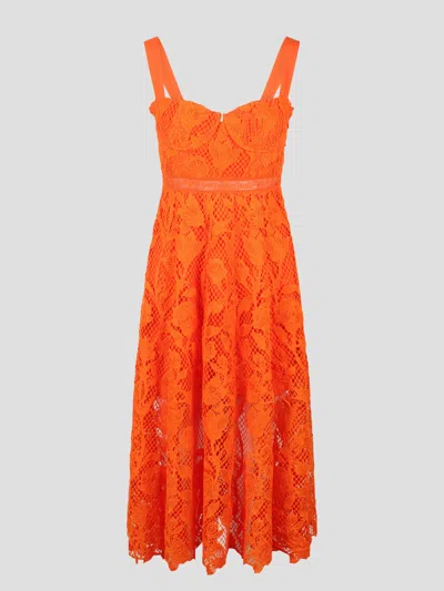 Self-portrait Lace Midi Dress In Yellow & Orange