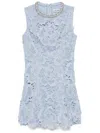 Self-portrait Bue Crewneck Mini Dress With Rhinestoned Collar And All-over Floral Lace Embroidery In Tech Fabric W
