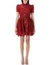 Self-portrait Womens Embroidered Collared Lace Mini Dress Burgundy In Red