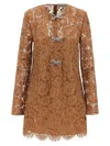 Self-portrait Womens Tan Lace Bow-embellished Woven Mini Dress In Brown