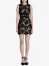 Self-portrait Black Crewneck Mini Dress With Lace Embellishments And Semi Sheer Design In Black