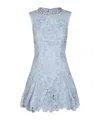 Self-portrait Bue Crewneck Mini Dress With Rhinestoned Collar And All-over Floral Lace Embroidery In Tech Fabric W In Blue