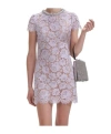 Self-portrait Mini Dress With Lace And Crystal In Gray