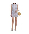Self-portrait Blue Crewneck Mini Dress With All-over Lace Embroidery And Scallop Hem In Cotton Blend Woman In Nude