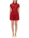 Self-portrait Sequined Lace Mini Dress In Red