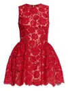 Self-portrait Red Fine Lace Pearl Mini Dresses Red In Red