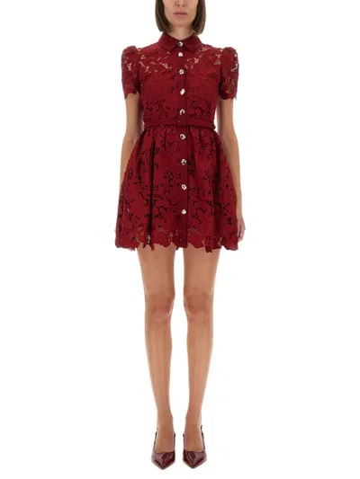 Self-portrait Burgundy Mini Dress With Lace Collar In Gold