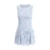 Self-portrait Bue Crewneck Mini Dress With Rhinestoned Collar And All-over Floral Lace Embroidery In Tech Fabric W