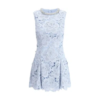 Self-portrait Lace Mini Dress With Jewel Collar In Azul