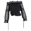 Self-portrait Lace Off Shoulder Top In Black Polyester In Black