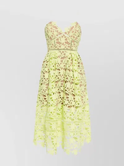 Self-portrait Lace Overlay Flared Midi Dress In Yellow