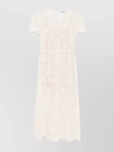 SELF-PORTRAIT LACE OVERLAY MIDI DRESS WITH BELTED WAIST