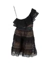 Self-portrait Lace Overlay One-shoulder Mini Dress In Black Polyester In Black