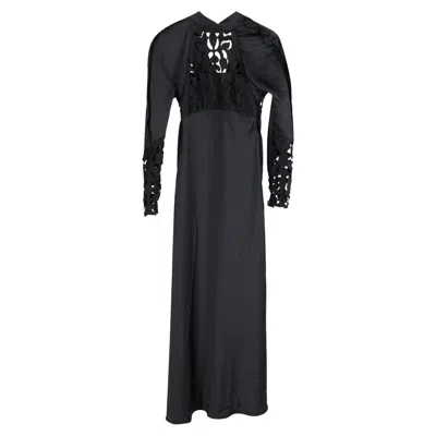 Self-portrait Lace Panel Gown In Black Satin