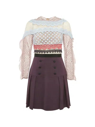Pre-owned Self-portrait Lace-panel Mini Dress In Purple
