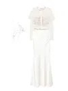 Self-portrait Caped Lace And Satin Maxi Dress In White