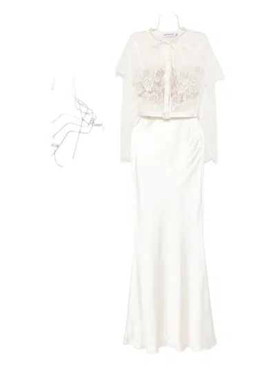Self-portrait Lace-panel Satin Maxi Dress In White