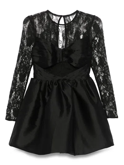 Self-portrait Lace-panel Taffeta Mini Dress In Black